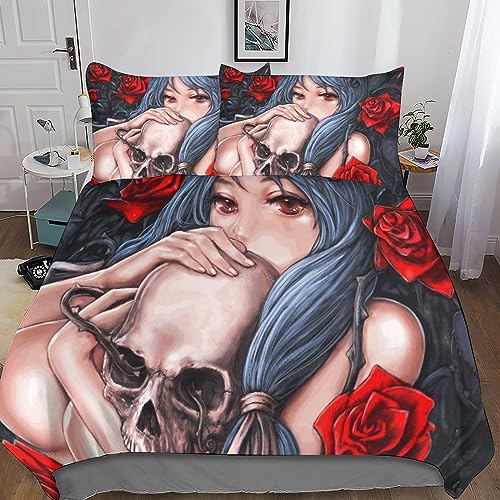 BARDYS Rose Girl Bettwäsche Set Mit Reißverschluss,Moderne 3D Bettbezüge Bedruckte Für Mädchen Jungen Kinderbett Anime Bettbezug Set Microfaser 3 Teilig Mit Kissenbezug King（220x240cm） von BARDYS