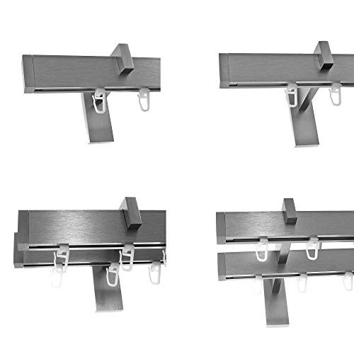 Innenlauf Gardinenstangen eckig Edelstahl Look kantiges Design 1-, 2- läufig E90, Länge Gardinenstange:180 cm, Modell:H91 1-lauf Träger lang von BASIT