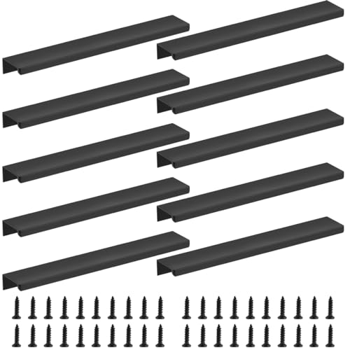 BATINO 10 Stück Versteckte Schubladengriffe, 200mm Schwarz Unsichtbare Möbelgriffe mit 16 Schrauben für Schlafzimmer Küchenschränke Kleiderschrank Versteckte Türgriffe Aluminium von BATINO