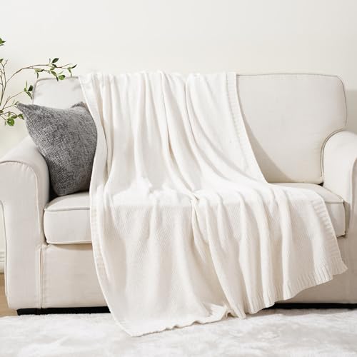 BATTILO HOME Chenille-Überwurfdecke für Couch, gemütliche, cremefarbene Überwurfdecke für Heimdekoration, elfenbeinfarbene Überwurfdecke für Sofa, Stuhl, Geschenk, 130 x 170 cm von BATTILO HOME
