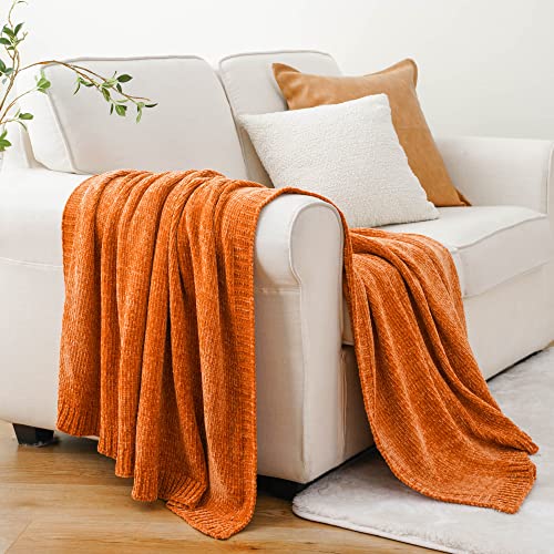 BATTILO HOME Chenille-Überwurfdecke für Couch, gemütliche orangefarbene Überwurfdecke für Heimdekoration, Herbstdekoration, Überwurfdecke für Sofa, Stuhl, Geschenk, 130 x 170 cm von BATTILO HOME