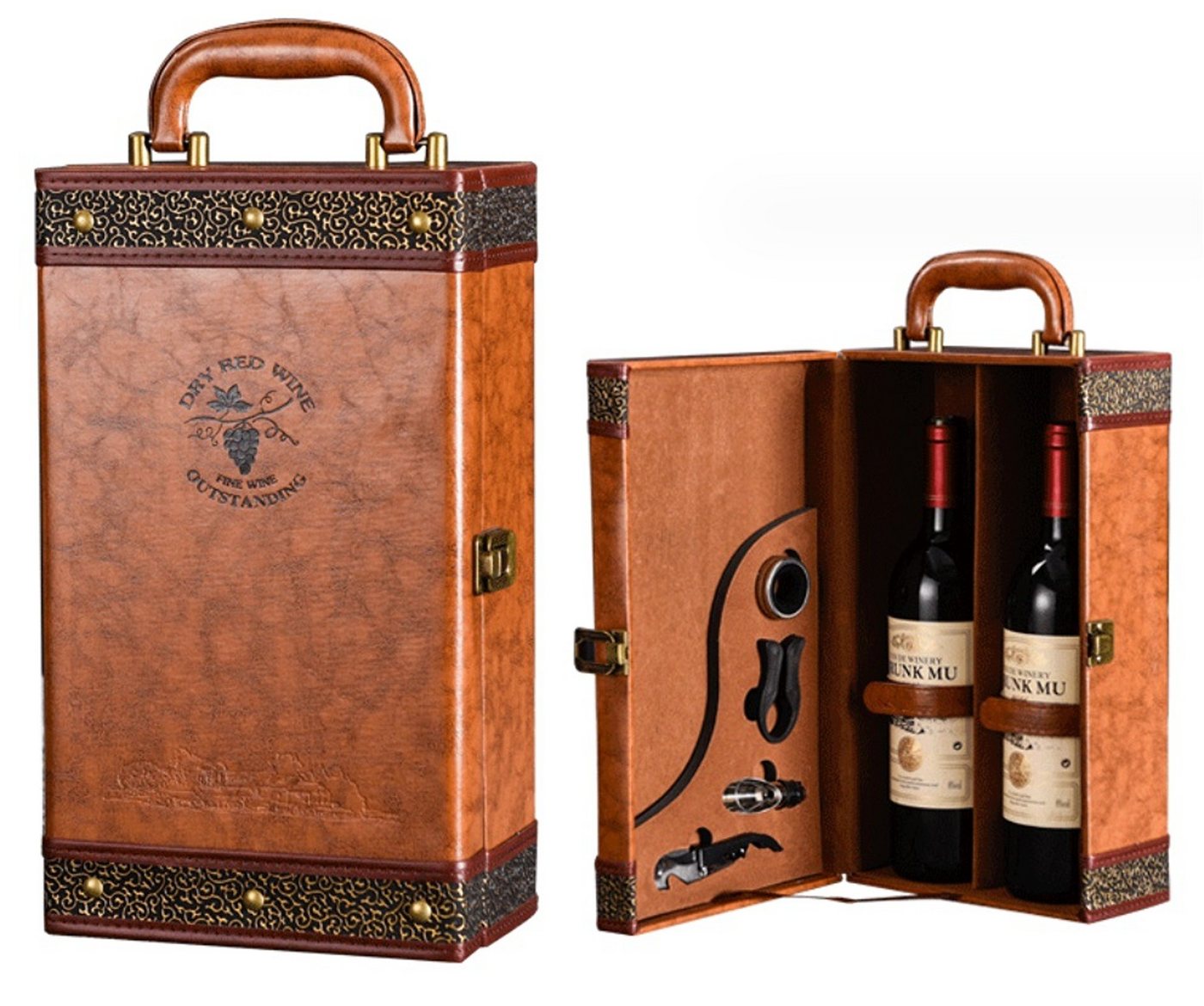 BAYLI Geschenkbox 4-teiliges Sommelier-Set in edler Geschenkbox für 2 Weinflaschen von BAYLI