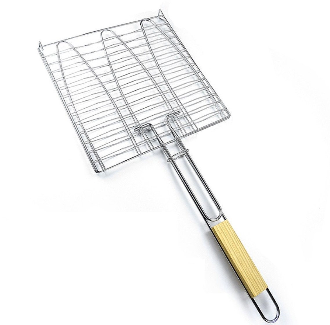 BAYLI Grillspieß 27,5 x 27,5 cm Fischbräter, Fischgriller für Grill mit Holzgriff von BAYLI