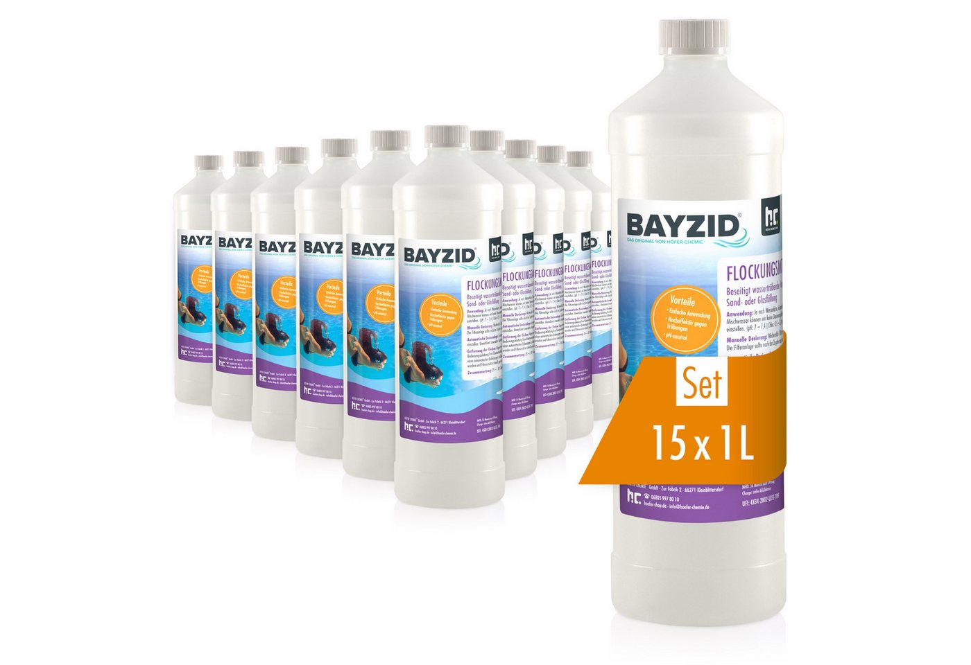 BAYZID Poolpflege 15x 1 L BAYZID® Flockungsmittel flüssig für Pools von BAYZID