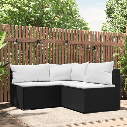 BAZZI 3-TLG. Balkon Lounge Klein Rattan Lounge Moebel Balkon Klein mit Kissen Balkonmöbel Rattan(Eckteil+2xMittelteil) Balkon Ecksofa Klein Schwarz und Weiß Outdoor Sofa Lounge L Form von BAZZI