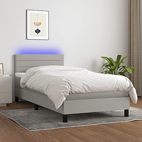 BAZZI Boxspringbett 90 x 200 mit Matratze und Led Polsterbett 90 x 200 Mit Matratze Bett 90x200 mit matratzeBett Komplett led Bett Einzelbett 90x200 Stoff-Hellgrau-90 x 200 cm- 5 von BAZZI