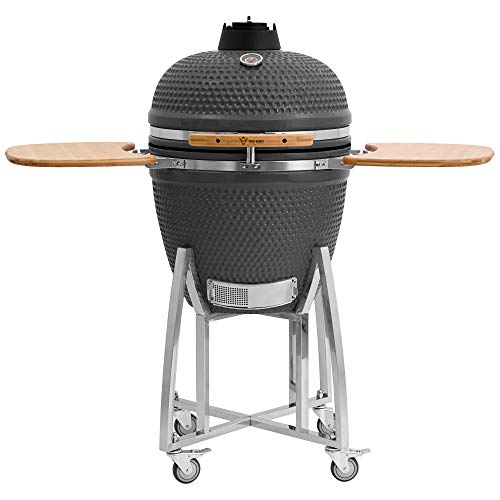 BBQ-Toro Kamado Grill | Holzkohlegrill Kuro Ø 52 cm mit Bambusablage, Thermometer, stabilem Holzgriff | Keramikgrill Kamadogrill Kugelgrill (Grau) von BBQ-Toro