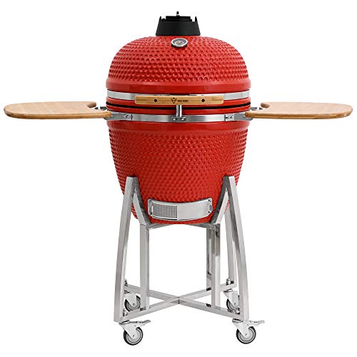 BBQ-Toro Kamado Grill | Holzkohlegrill Kuro Ø 52 cm mit Bambusablage, Thermometer, stabilem Holzgriff | Keramikgrill Kamadogrill Kugelgrill (Rot) von BBQ-Toro