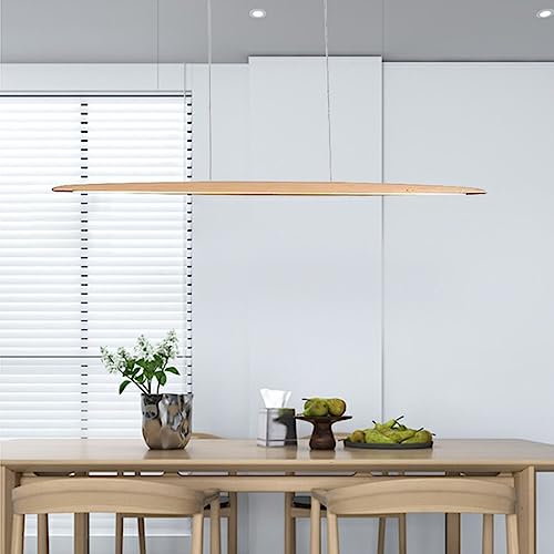 Pendelleuchte LED Holz Hängeleuchte esstischlampe Dimmbar Mit Fernbedienung Hängelampe Hoehenverstellbar Pendelleuchte Wohnzimmer Esszimmer Café Kronleuchter Bar Küche Büro Deckenleuchte Buche 130CM von BBWO