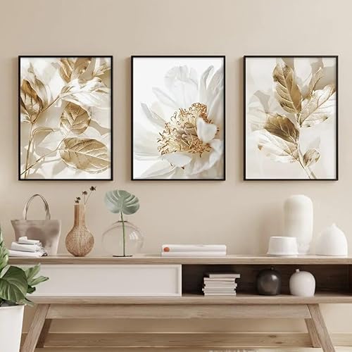 3er Set Beige Pflanzenblatt Bild Wandbilder Palmblatt Premium Poster Beige Blätter Moderne Natur Leinwandbilder Stilvolle Home Deko Bilder Beige Rahmenlos (B,30x40 cm) von BDKCYO