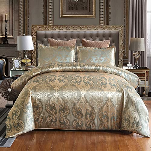Jacquard-Bettwäsche Barock Stil Satin Luxuriös Wende Muster Bettbezug 135x200 cm mit Reißverschluss und Kissenbezug (A,135 x 200 cm) von BDKCYO