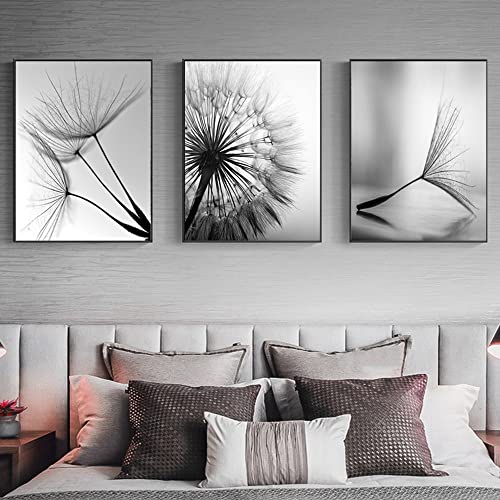 Modern Premium Bilder 3er Set Pusteblume Leinwand Schwarz Weiß Löwenzahn Blume Wandbilder Wohnzimmer Deko Aesthetic Poster Ohne Rahmen (Schwarz Weiß 30x40 cm x3) von BDKCYO