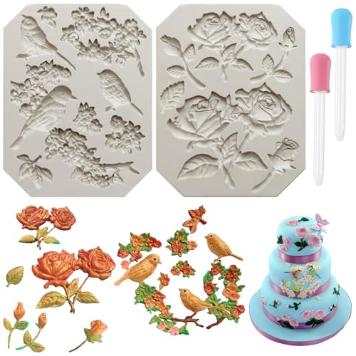 BDSHUNBF 2 Stück Silikonform, Fondant Formen, Blumen Silikonform, Formen Silikon, Fondantdecke Silikonformen Backform, für Kuchen, Schokolade, Süßigkeiten von BDSHUNBF