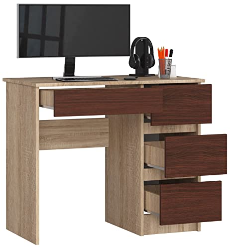 BDW Büroschreibtisch mit 4 Schubladen - Gamingtisch – Gaming Desk - Computertisch - Gaming Tisch – Gaming Schreibtisch - Kleiner Schreibtisch 90x77x50cm - Eiche Sonoma/Venga von BDW