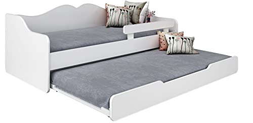 BDW - Kinderbett - Jugendbett - Doppelbett - mit Lattenrost, Matratzen, Schublade, Rausfallschutz - Ausziehbar - Schlafsofa, Gästebett, Klappbar - Kinderzimmer - 180x80cm - Weiss von BDW