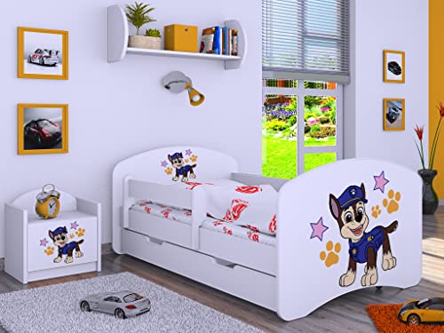 BDW Kinderbett Super Hunde Paw - Babybett mit Matratze und Schublade - Bequem und Langlebig Rausfallschutz Bett - Kinderzimmer - Weiß (Motiv 5) - 140x70 von BDW