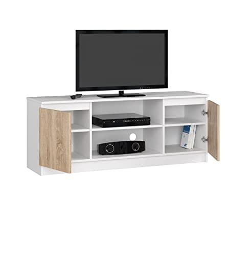 BDW Kommode, RTV Schrank, TV Gerät, viel Stauraum, Kleiderschrank, Diele, Wohnzimmer, Schlafzimmer Kommode, Multifunktionsschrank. Abmessungen: 140 x 55 x 40 cm (Weiß - Sonoma Eiche) von BDW