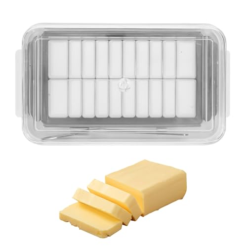 2-in-1-Butterschale mit klarem Deckel und Schneiderbutter Slicer Schneiderbox luftdicht rechteckig Butter Lagerbehälter Einfaches Schneiden für Küchenbedarf, Butterschneider Aufbewahrungsbox von BEAHING