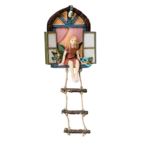 BEAHING Hanging Tree Skulptur, Feengartenfenster Statue Miniatur Mädchen Leiter Hängende Baumskulptur Mikrolandschaft Ornament Dekoration, Feengartendekoration von BEAHING