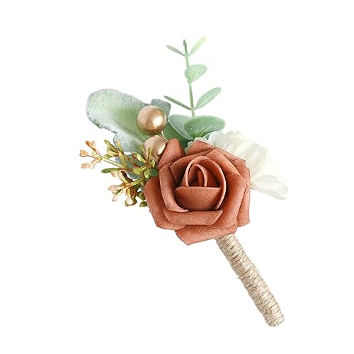 BEALIFE Geringer Wartungsaufwand, exquisit verarbeitet, kein Verwelken für Hochzeiten, PE Bräutigam Boutonniere, künstliche Knopflochblumen, Schmutziges Orange von BEALIFE