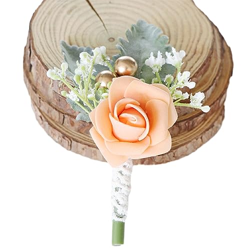 BEALIFE Hypoallergene Bräutigam Boutonniere für die Hochzeit – realistisches Aussehen, ungiftig für Katzen und Hunde, Blumen, Hochzeit, Orange von BEALIFE