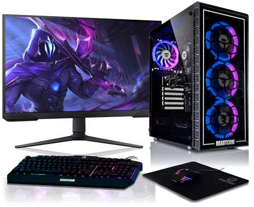 BEASTCOM Q5 | Gaming PC Set Bundle | AMD Ryzen 7 5700X 8X 4,60GHz 16 Threads, NVIDIA RTX 4060 Ti 8GB, 16GB RAM, 1TB NVMe SSD, Samsung Monitor LED 27" + Tastatur + Maus + Mauspad, HDMI, WLAN, Win 11 von BEASTCOM