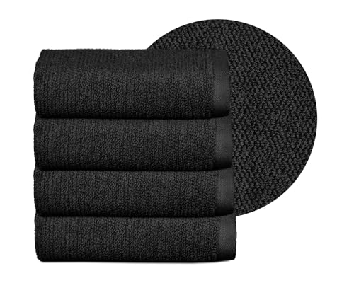 BEAUTEX Handtuch-Set Premium Frottier Sets Made in Europe, 100% Baumwolle 550g/m², Oeko-TEX Zertifiziert (Set: 4 Gästetücher - 30x50 cm in Schwarz) von BEAUTEX