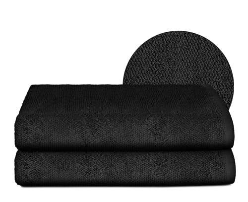 BEAUTEX Handtuch-Set Premium Frottier Sets Made in Europe, 100% Baumwolle 550g/m², Oeko-TEX Zertifiziert (Set: 2 Badetücher - 70x140 cm in Schwarz) von BEAUTEX