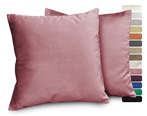 BEAUTEX Lea Samt Kissenhüllen 2er Set, Premium Kissenbezug, Sofa- und Dekokissen, Größe und Farbe wählbar (50x50 cm, Altrosa) von BEAUTEX