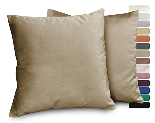 BEAUTEX Lea Samt Kissenhüllen 2er Set, Premium Kissenbezug, Sofa- und Dekokissen, Größe und Farbe wählbar (60x60 cm, Cappuccino) von BEAUTEX