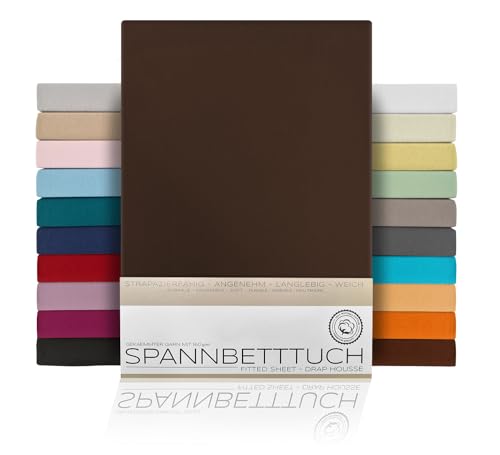 BEAUTEX Spannbetttuch Bettlaken aus Baumwolle, Premium Jersey Stoff 160g/m², Größe und Farbe wählbar (Standard - 100x200x30 cm, Dunkelbraun) von BEAUTEX