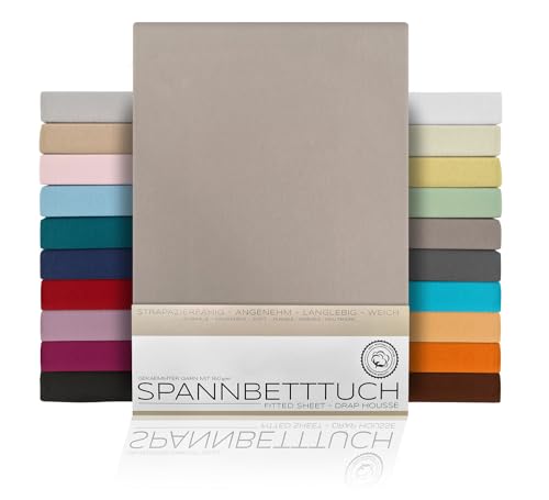 BEAUTEX Spannbetttuch Bettlaken aus Baumwolle, Premium Jersey Stoff 160g/m², Größe und Farbe wählbar (Standard - 140x200x30 cm, Stein) von BEAUTEX