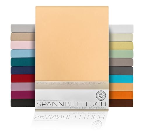 BEAUTEX Spannbetttuch Bettlaken aus Baumwolle, Premium Jersey Stoff 160g/m², Größe und Farbe wählbar (Standard - 180x200x30 cm, Apricot) von BEAUTEX