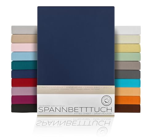 BEAUTEX Spannbetttuch Bettlaken aus Baumwolle, Premium Jersey Stoff 160g/m², Größe und Farbe wählbar (Standard - 180x200x30 cm, Navyblau) von BEAUTEX