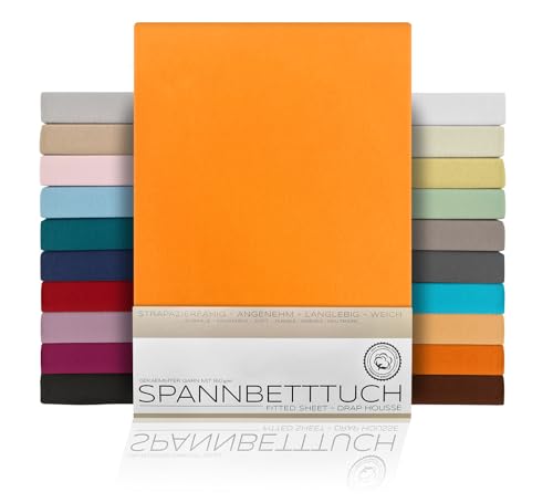 BEAUTEX Spannbetttuch Bettlaken aus Baumwolle, Premium Jersey Stoff 160g/m², Größe und Farbe wählbar (Standard - 180x200x30 cm, Orange) von BEAUTEX