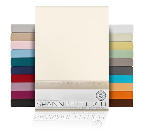 BEAUTEX Spannbetttuch Bettlaken aus Baumwolle, Premium Jersey Stoff 160g/m², Größe und Farbe wählbar (Standard - 200x200x30 cm, Elfenbein) von BEAUTEX