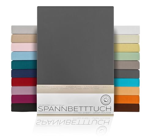 BEAUTEX Spannbetttuch Bettlaken aus Baumwolle, Premium Jersey Stoff 160g/m², Größe und Farbe wählbar (Topper - 200x200x15 cm, Dunkelgrau) von BEAUTEX