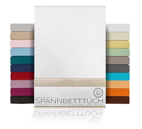 BEAUTEX Spannbetttuch Bettlaken aus Baumwolle, Premium Jersey Stoff 160g/m², Größe und Farbe wählbar (Standard - 100x200x30 cm, Weiß) von BEAUTEX