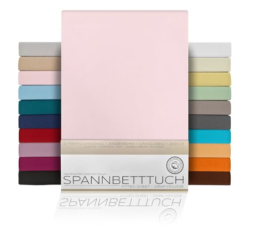 BEAUTEX Spannbetttuch Bettlaken aus Baumwolle, Premium Jersey Stoff 160g/m², Größe und Farbe wählbar (Standard - 180x200x30 cm, Rosa) von BEAUTEX