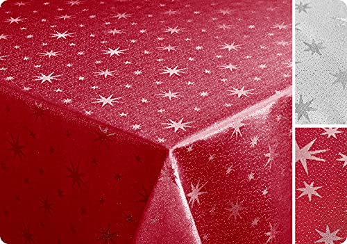 Lurex Sterne Tischdecke, Silber glänzend, Weihnachtstischdecke Größe und Farbe wählbar (Eckig 110x180 cm, Rot-Silber) von BEAUTEX