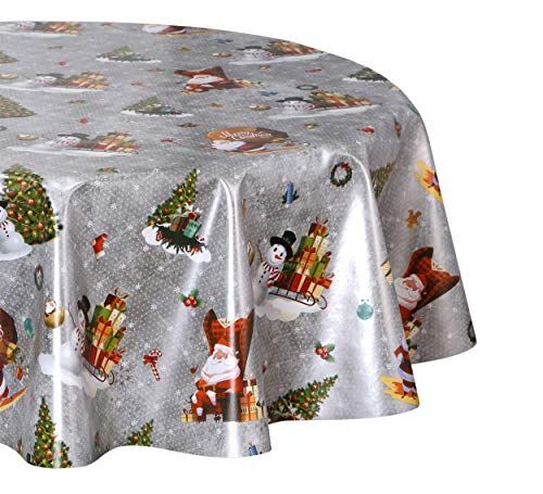 Wachstuch Tischdecke Weihnachten, OVAL RUND ECKIG, Motiv und Größe wählbar (Oval 140x220 cm Schneeman Silber) von BEAUTEX