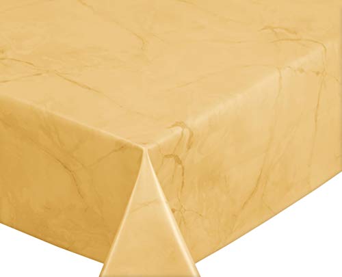 Wachstuchtischdecke abwischbar, OVAL RUND ECKIG, fleckenabweisende Gartentischdecke Marmorstein, zuschneidbare Wachstuch Tischdecke (Eckig 140x120 cm, Gelb) von BEAUTEX