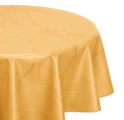 Wachstuchtischdecke abwischbar, OVAL RUND ECKIG, fleckenabweisende Gartentischdecke Marmorstein, zuschneidbare Wachstuch Tischdecke (Oval 130x180 cm, Gelb) von BEAUTEX