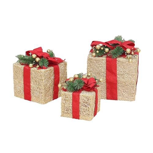 Set Mit 3 Weihnachtsgeschenkboxen Mit Schleife Ornament Unter Dem Baum Paket Für Weihnachten Garten Dekoration Weihnachtsdekorationen Für Den Innenbereich von BEBIKR