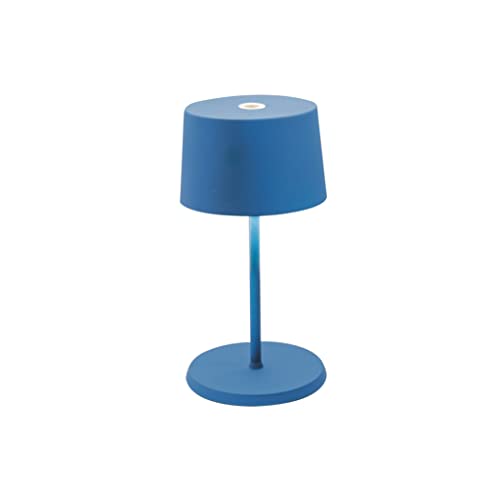 Zafferano, Olivia Mini Lampe, Tragbare und Wiederaufladbare Tischlampe mit Touch Control, Geeignet für Wohnzimmer und Außenbereich, Dimmer, 2700-3000 K, Höhe 22 cm, Farbe Capri Blau von Zafferano