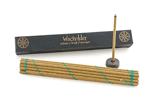 100% naturreine Tibetische Räucherstäbchen Tibetan Line ohne Bambusstab für Meditation, Entspannung, Rituale, 27 Rauchstäbchen mit Halter (Wachholder - Schutz/Kraft/Energie) von BEEMEN