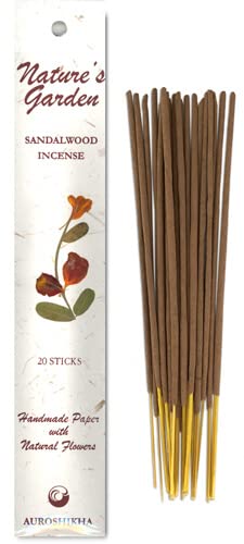 Auroshikha Räucherstäbchen 20 Stück Indische Rauchstäbchen Nature's Garden Incense Sticks Rauchstäbchen mit Edlen Ätherischen Ölen Handgerollt mit Bambus Stab mit echten gepressten Blüten von BEEMEN