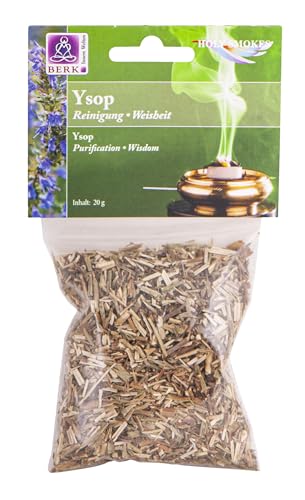 Ysop 20 g - Berk Räucherwerk Duftende Hölzer, Kräuter, Blüten zum Räuchern auf Sieb und Holzkohle Naturreine Räucherstoffe für Entspannung, Reinigung von BEEMEN