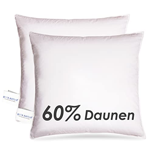 BEFA NATUR Made in Germany Kopfkissen 80x80 cm mit 60% Daunen & 40% Federn Klasse 1, weiß, Füllgewicht: 900g. Allergiker geeignet (nomite), Downpass (2 Stück) von BEFA NATUR