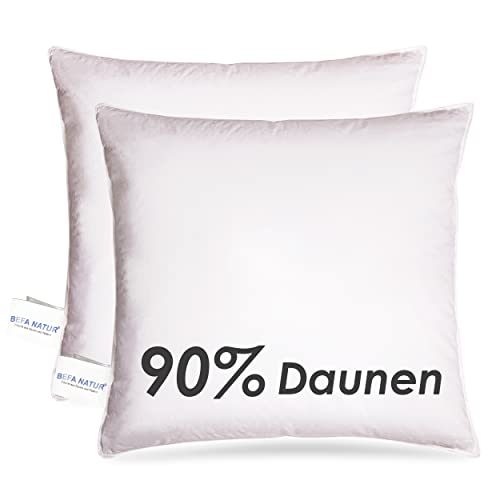 BEFA NATUR Made in Germany Kopfkissen 80x80 cm mit 90% Daunen & 10% Federn Klasse 1, weiß, Füllgewicht: 800g. Allergiker geeignet (nomite), Downpass (2 Stück) von BEFA NATUR